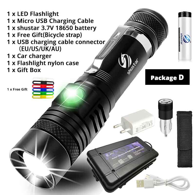 Ultralys ledet-lommelykt med xp-l  v6 ledet-lampeperler vanntett lommelykt zoombar 4 lysmoduser multifunksjons usb-frakt: Pakke d / V6- lyseste