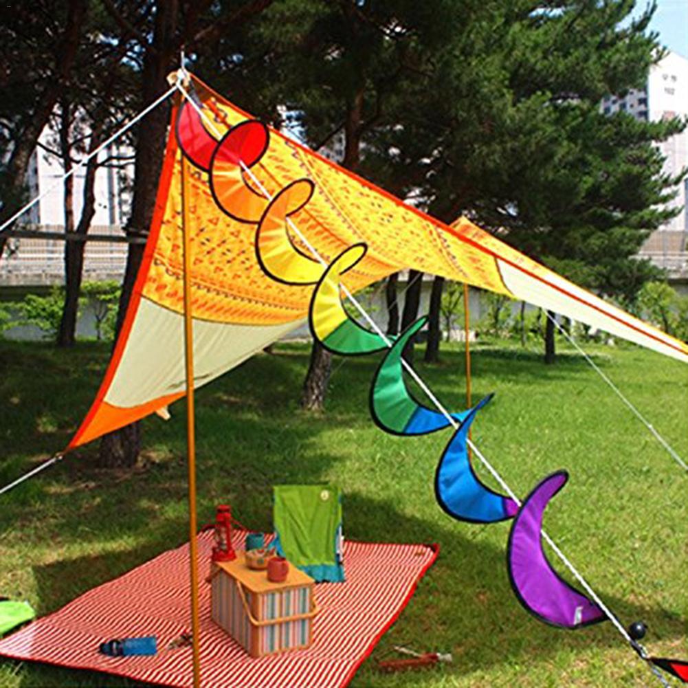 1Pc Opvouwbare Regenboog Wind Spinner Spiraal Krullend Staart Windmolen Tent Tuin Decoratie Outdoor Camping Accessoires 22*140Cm