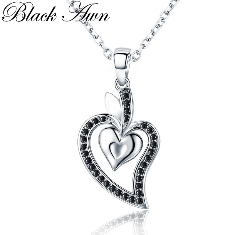 [BLACK AWN] 925 Sterling Silver Jewelry Necklace for Women Heart Necklaces Pendants K007