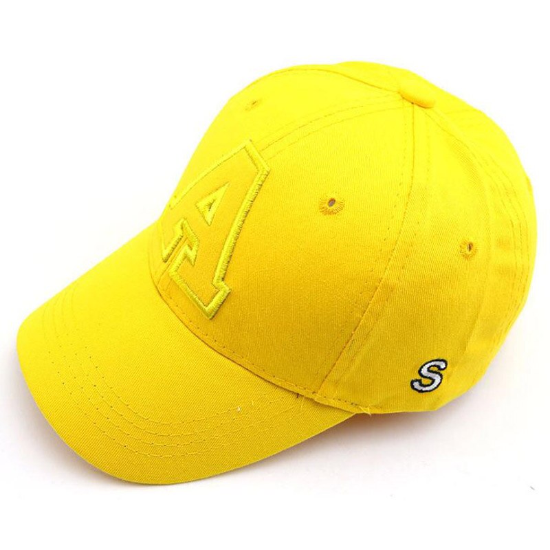 Doitbest 2 to 8 år gammelt barn baseballkasket hip hop spring a bogstaver børn solhat solid drenge piger kasketter snapback hatte: Gul