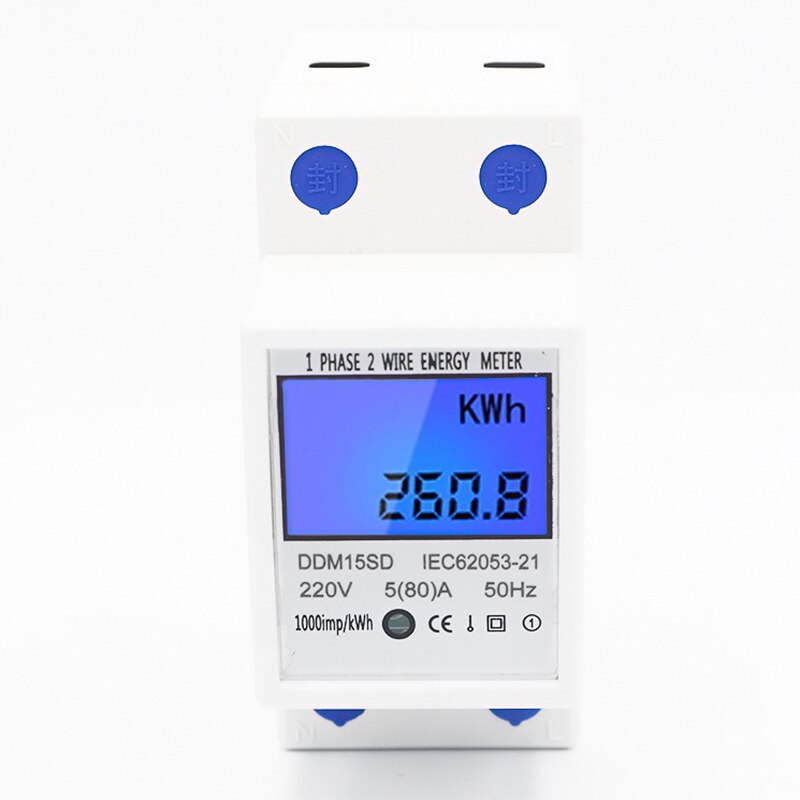 LCD Digital Single Phase Energy Watt KWh Meter Rail Mount Multi-Function Wattmeter YE
