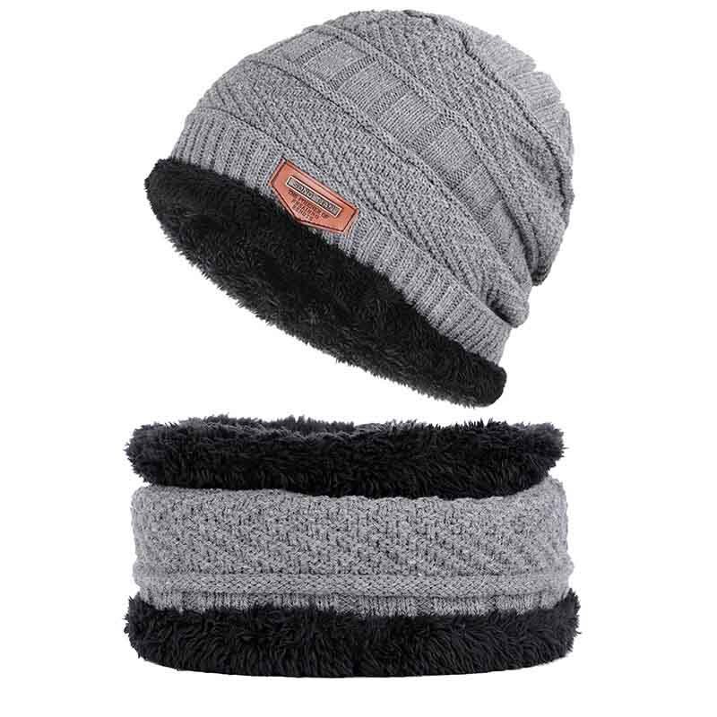 Vinter tyk varm strikket hat beanie hat fleece foret hals varmere tørklæde sæt til snowboard skiløb skøjteløb unisex: H