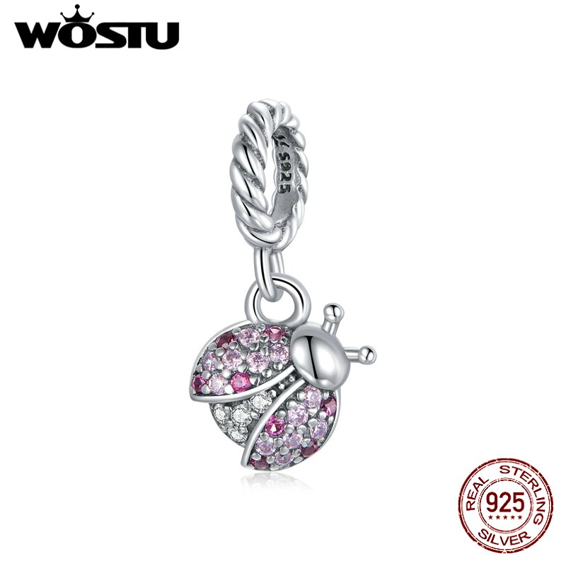 WOSTU-Colgante de Plata de Ley 925 auténtica para mujer, dije de mariquita y mariposa, apto para pulseras, fabricación de joyería DIY, para: DXX125