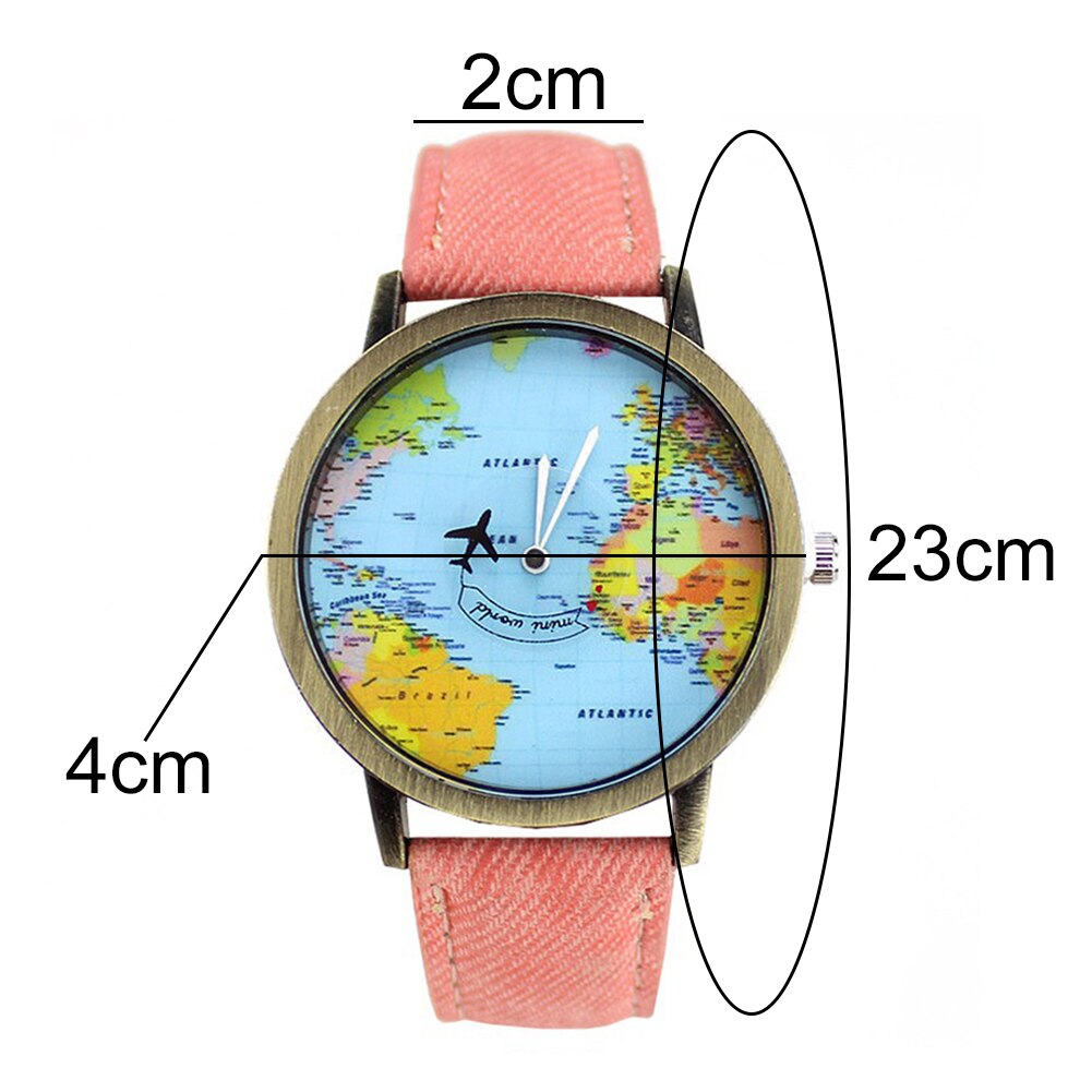 Reloj de cuarzo con correa de cuero de imitación para mujer, pulsera de hora con de mapa del mundo, esfera redonda, Retro Unisex