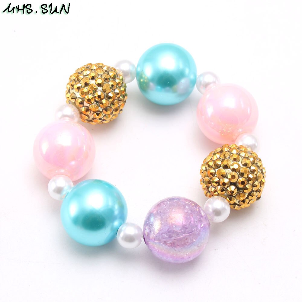 MHS. SONNE Niedliche kinder perlen armbänder bunte kind mädchen chunky bubblgum perlen armband elastische schmuck für baby 1 stücke: 3
