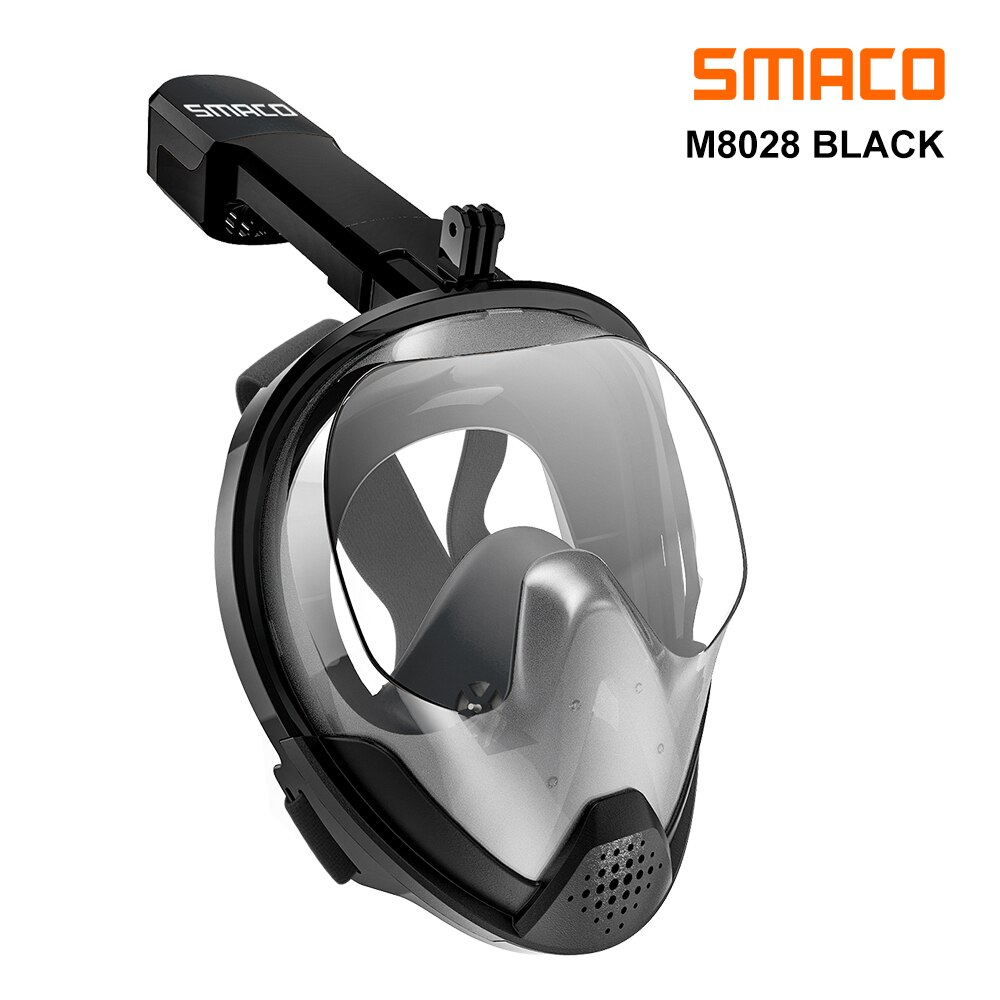 Smaco fuld snorkel maske med uv-beskyttelse anti-tåge aftageligt kamera mount 180 grader panoramaudsigt: Sort / S / m