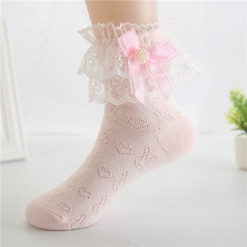 Calcetines de encaje para niñas, calcetines cortos blancos, lazos de verano para niños, calcetín de material barato, accesorios de ropa de bebé para 8 años: Rosa / M 2to4Years