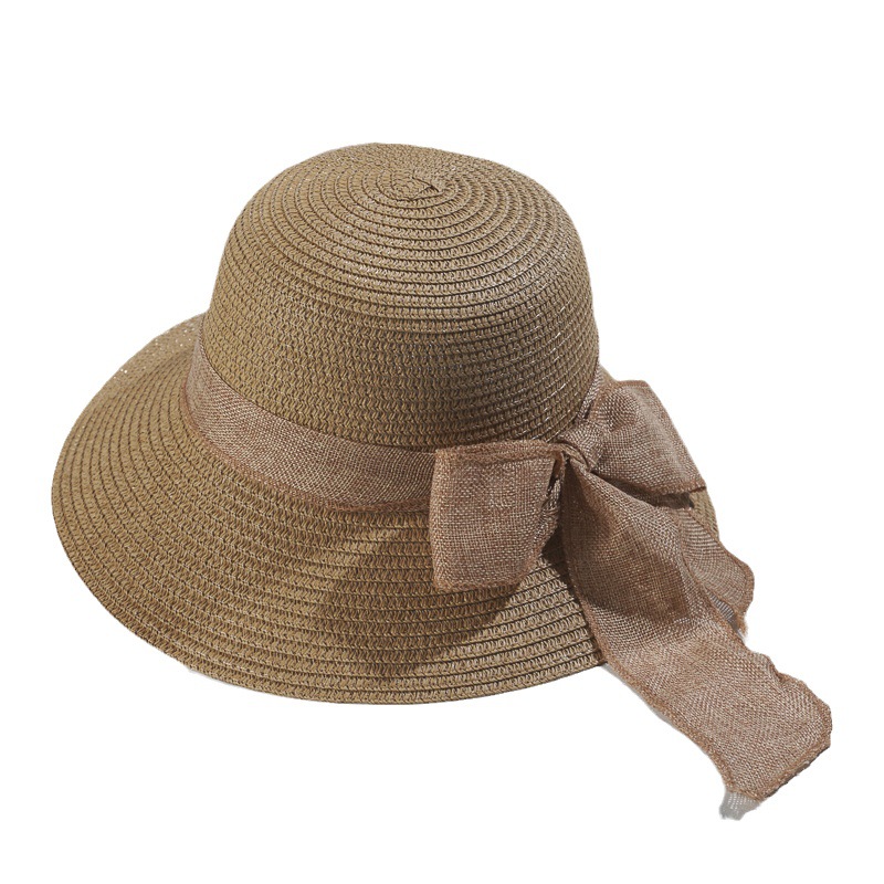 Beach Hat Japanese Everything Hairy Edge Straw Hats Female Summer Flat Top Outing Sun Hats Small Fresh Bow Sun Shade Beach Hat