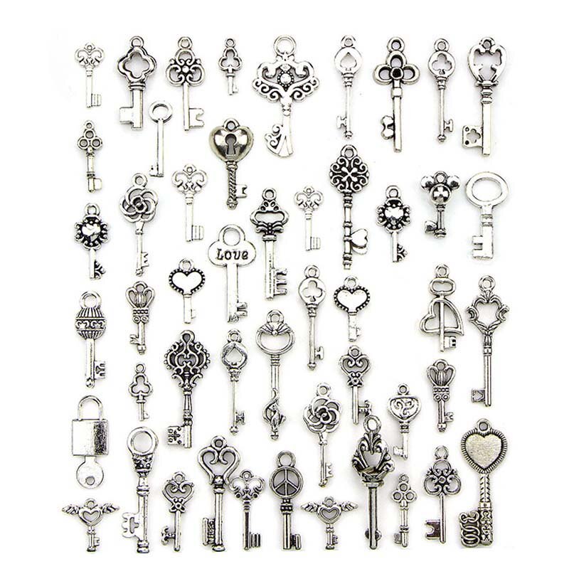 50 Stks/partij Vintage Messing Metal Legering Mooie Grote Kroon Key Charms Vintage Sieraden Keys Charms: sliver