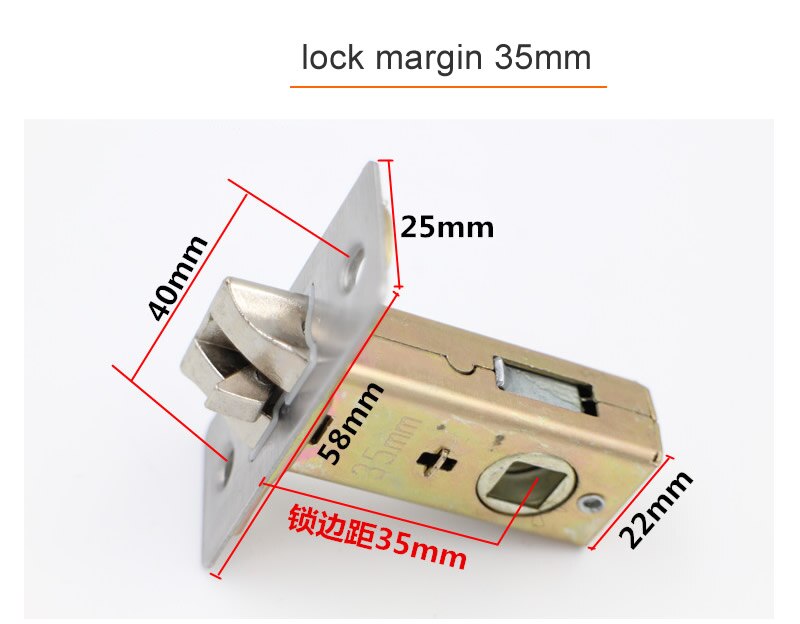Kamer Lock Enkele Tong Slot Lichaam, Marge 50Mm, Deurslot Reparatie Onderdelen, Bathroon Deur Hardware: Margin 35mm