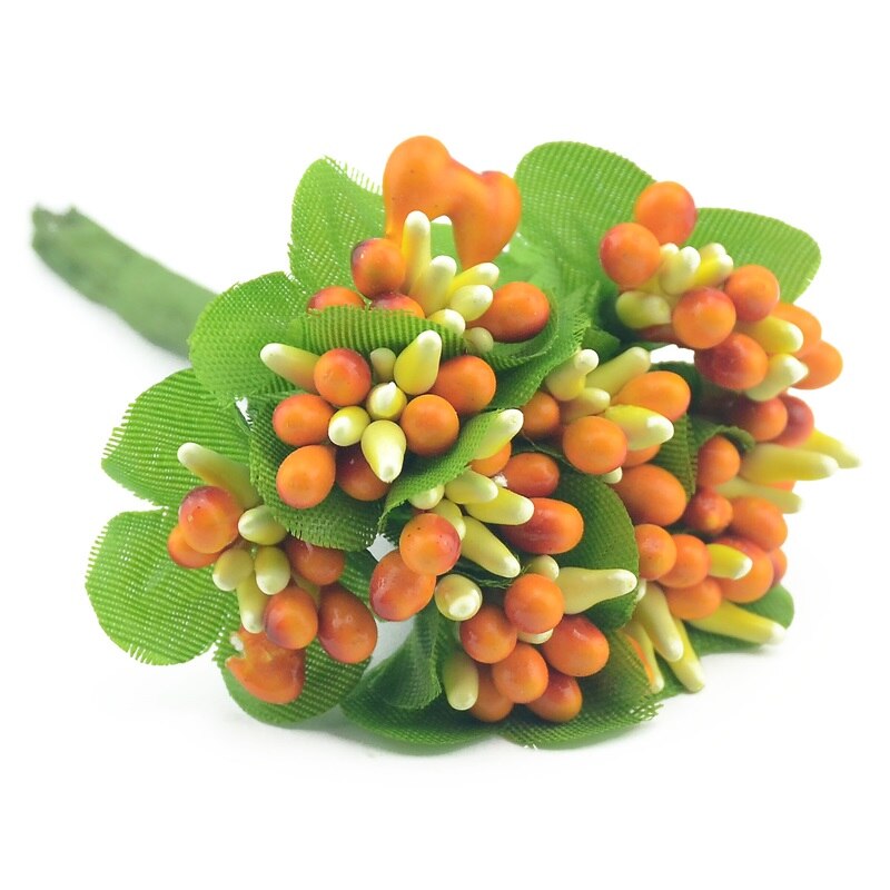 10Pcs Kunstmatige Simulatie Meeldraden Rozen Knoppen Bruiloft Decoratie Handwerk Cake Box Accessoires Diy Krans Parel Fruit Bloem: Orange