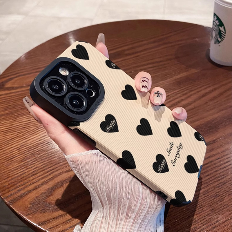 Funda de silicona con forma de corazón de amor Simple para iPhone 14 11 15 16 Pro Max Plus 12 13 Mini X XS XR 7 8, cubierta completa de cuero a prueba de golpes: Cuero genuino