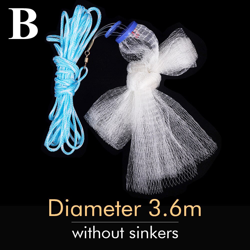 Lawaia Hand Cast Net American Style Diameter 2.4m-7.2m Monofilament Nylon Folding Small Mesh Fishnet With or No Pendants: Dia 3.6m no sinker