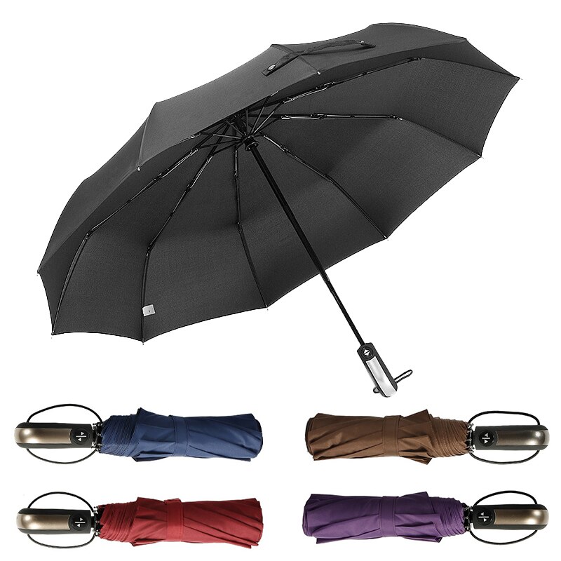 Paraguas plegable de cierre abierto automático, 5 colores, equipo de lluvia, resistente al agua, a prueba de viento, tres paraguas plegable