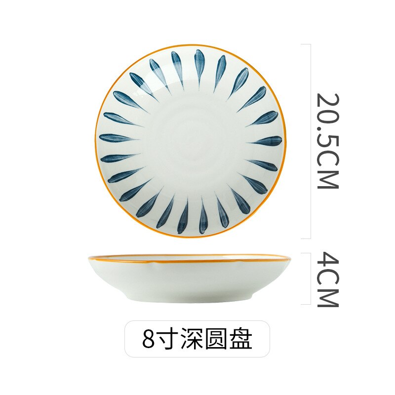 Japanese-style ceramic dinner plate home cooking dish ramen dish Western food steak dish soup dish tableware Home Decor: 8 inches Deep disc A