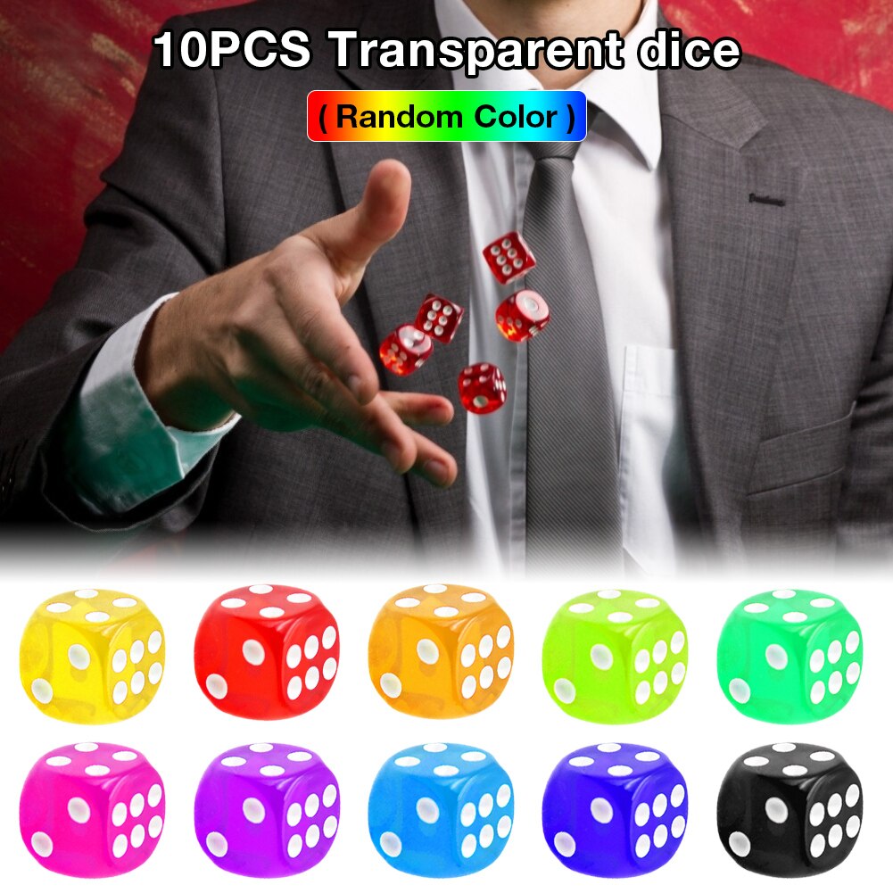 10PCS/Set Dice Fine Craft Set Transparent Dice Set For Table Board Games 16mm For All Dice Games Board Games Math Teaching