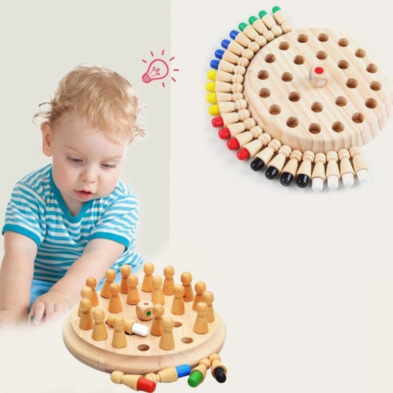 Wooden Memory Matchstick Chess Game Kids Educational Toys Brain Training