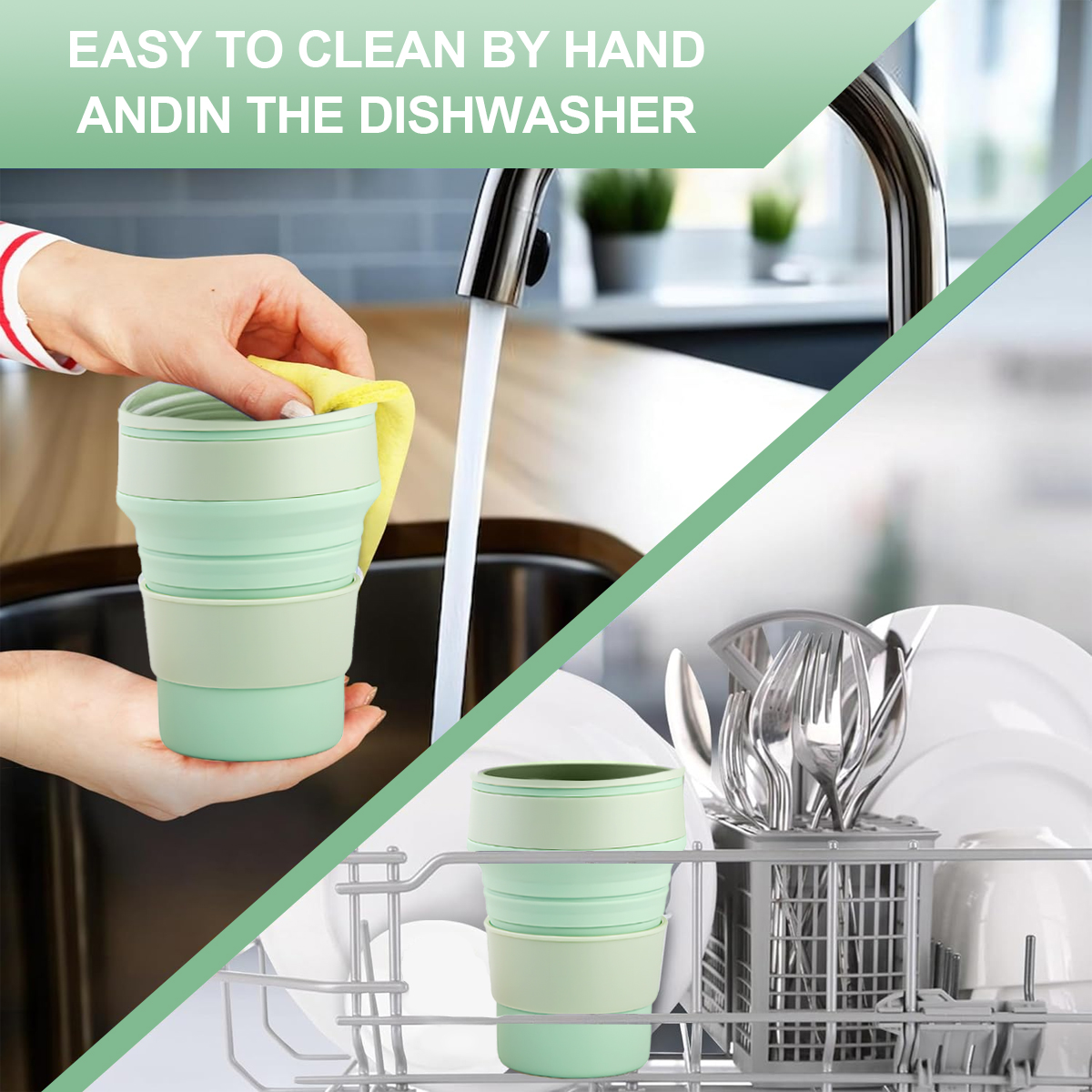 Leeseph sammenklappelig rejsekop, bærbar silikone drikkekrus med låg til vand, kaffe, drikkevarer til vandreture og picnic (350/500ml)