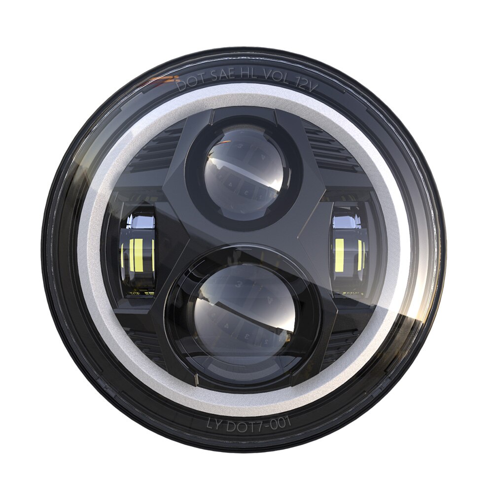 Phare de moto H4 LED rond 7 pouces, pour 93-08 Ducati Monster 1000 600 Halo anneau Amver pour jeep TJ Touring Lada 4x4 Yamaha Niva: Black