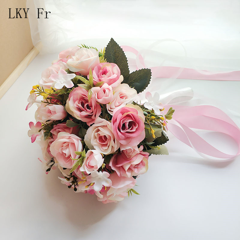Lky fr bryllup buket blomster ægteskab tilbehør små brude buketter silke roser bryllup buketter til brudepiger dekoration