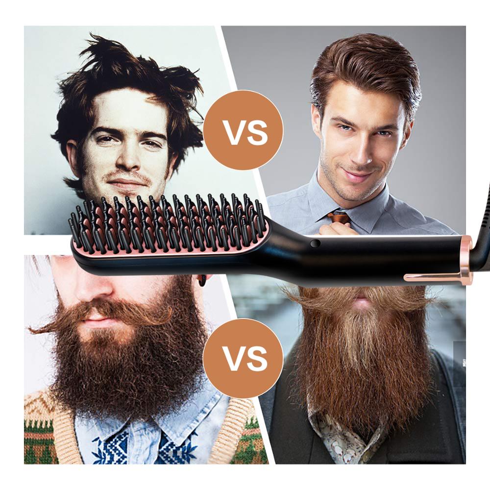 Barbe lisseur brosse pour hommes rapide barbe & cheveux lisseur peigne en céramique rapide chaleur barbe redressage chaleur chaude peigne