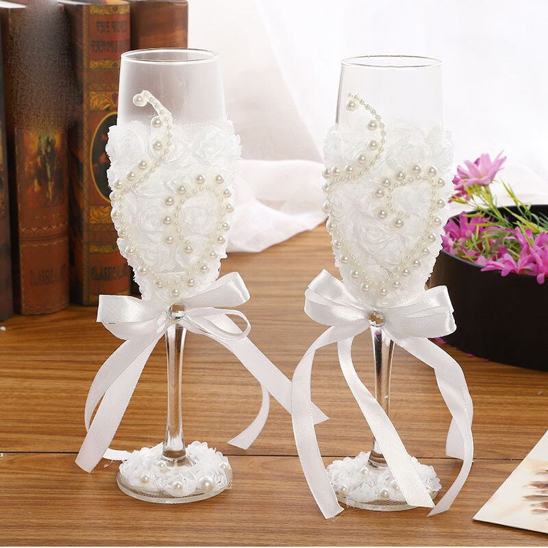 2 Stks/set Bruiloft Glas Mode Roosteren Bruiloft Glazen Crystal Champagne Fluiten Voor Bruid En Bruidegom Drinken Wijn Glas