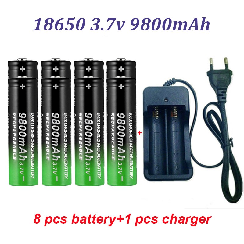 100% Fast Charging 18650 Battery 9800Mah 3.7V 18650B Li-Ion Flashlight Batteries+Charger