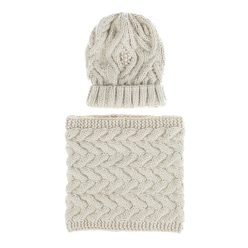 Women Winter Solid Knitted Scarf Set Neck Beanie Hat Easy Scarves Cotton Warm Plus Fur Cap Collars Scarf Ladies White Yellow: Beige