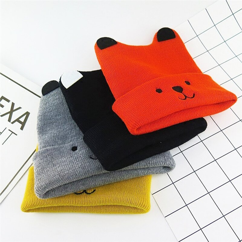 Baby Knitted Cap Autumn Winter Cartoon Puppy Pattern Set Head Hat Leisure Solid Color Baby Keep Warm Wool Caps TG0089