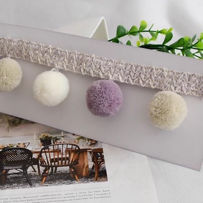 Spetsband - 3m Bomull Tassel Kant - Pompom Dekoration för Gardiner, Soffa, Duk, DIY Hantverk: M / Elfenben