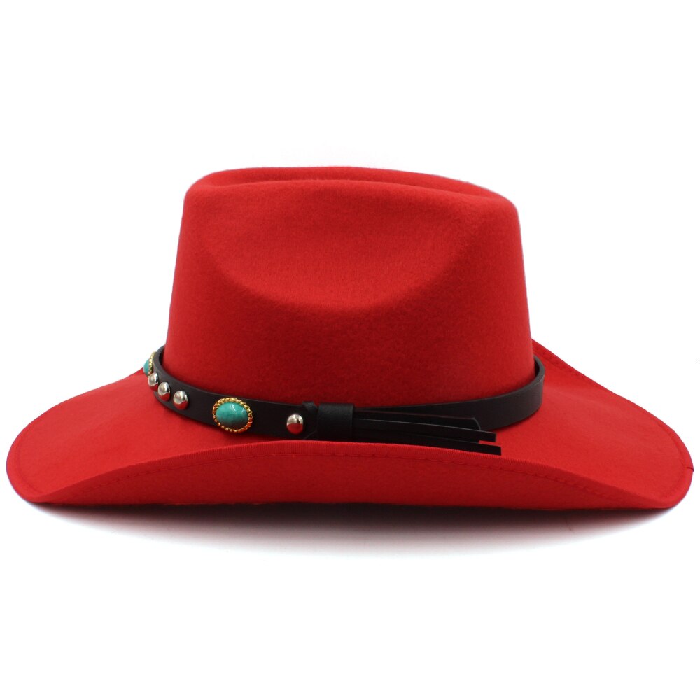 Männer Frauen Wolle Western Cowboy Hüte Breiter Krempe Sonnenhüte Party Reisen Sombrero draussen Kappen Klassische retro UNS Größe 7 1/4 UK L: Rot