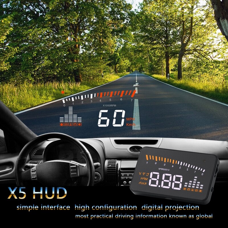 LEEPEE Digital car speedometer Speeding Warning System GPS speedometer OBD2 II Interface Universal X5 3" Car hud head up display