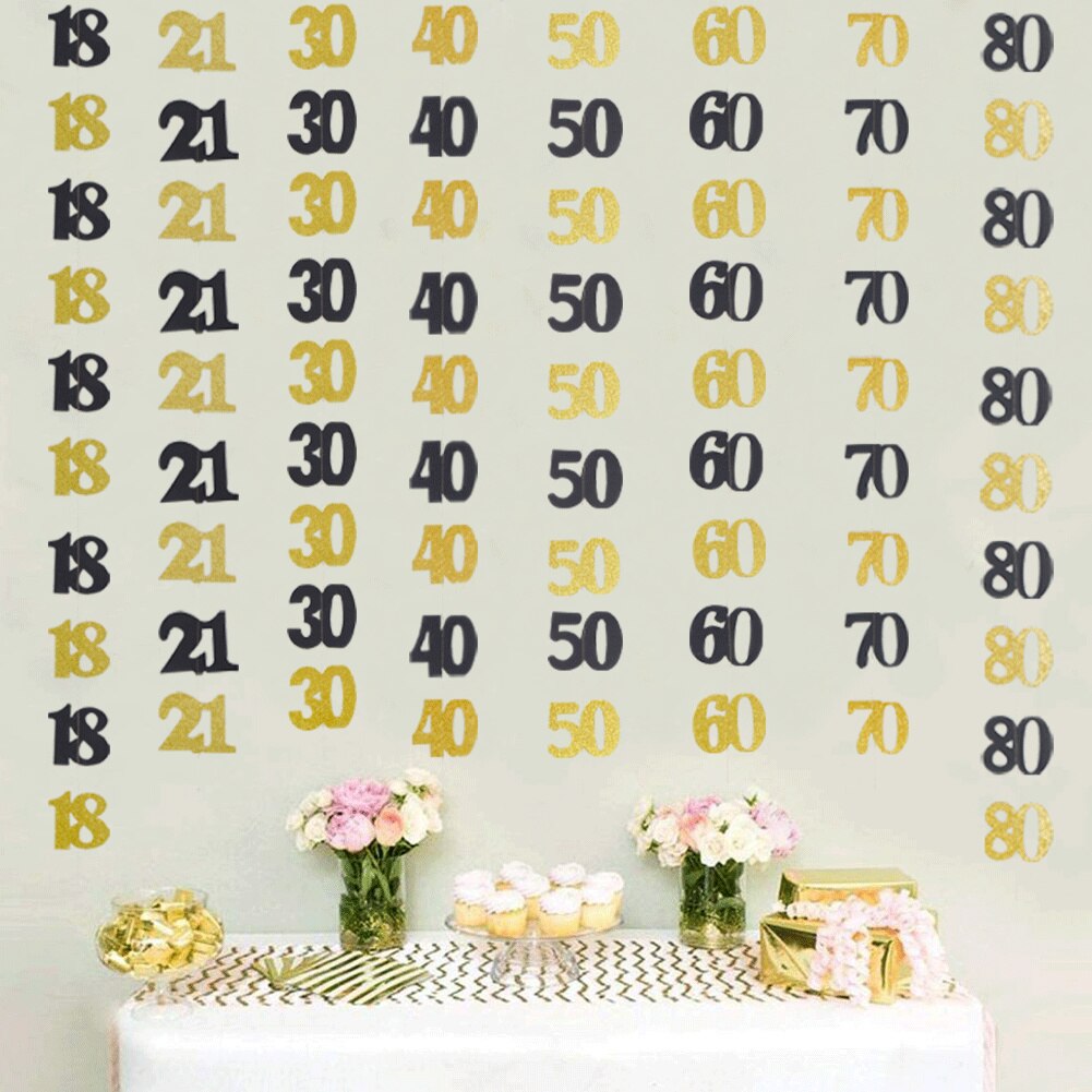 30 Jaar Oud Verjaardag Papier String 18 Jaar Oud 21 Jaar Oude Zwarte Goud Verjaardagsfeestje Decoratie Pull Vlag Bunting decoratie