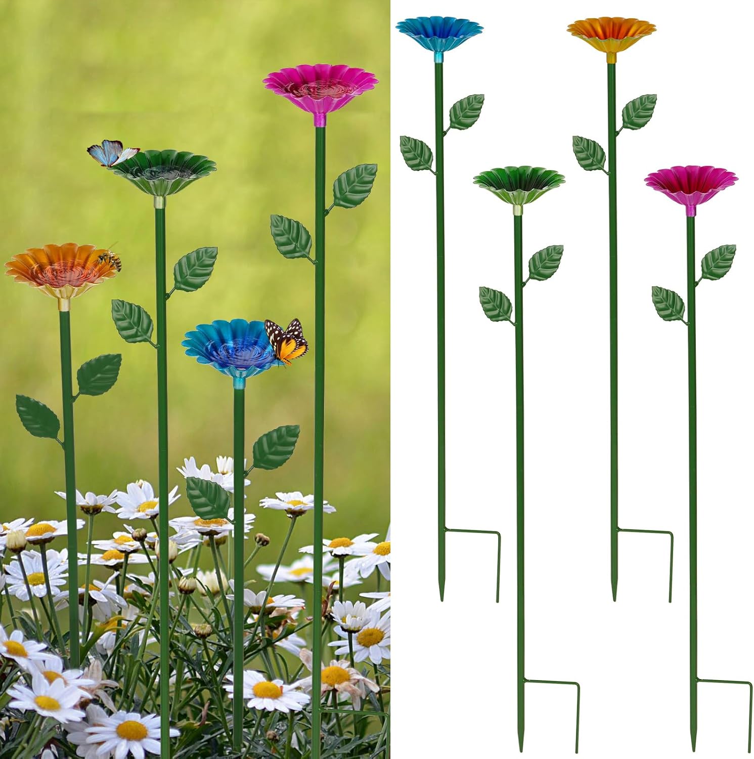 Mangeoire à eau pour abeilles pour l'extérieur, mangeoire pour oiseaux, bain d'oiseaux autoportant pour cour, Patio, jardin extérieur, piquet sur pied en fer