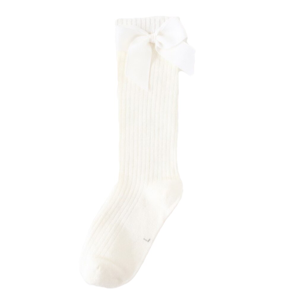 Baby Meisjes Boog Sokken Effen Kleur Katoenen Sokken Ademend Lange Buis Sokken Voor Meisjes 1-8 Jaar: WHITE / 1-3 Years