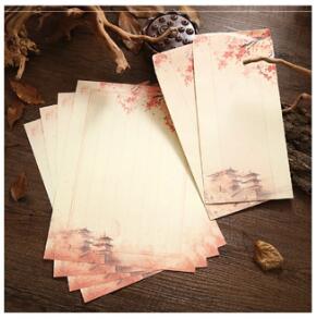 Conjunto de 4 letras de papel y 2 sobres de estilo chino, sobre Vintage para tarjetas de felicitación, papelería de postales, de viaje: B