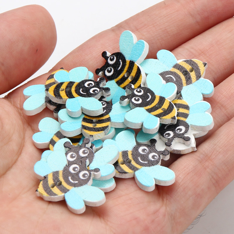 Boutons en bois d'animaux à 2 trous, 20 pièces, abeille mignonne, pour accessoires de couture, vêtements, couture, Scrapbook, artisanat de décoration