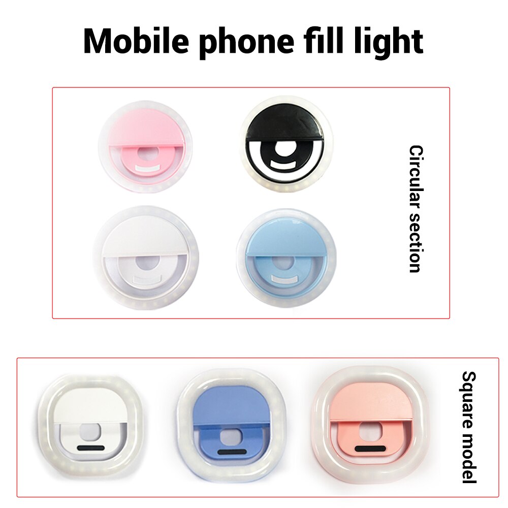 Mini Selfie Led Ring Licht Invullen Draagbare Vierkante Mobiele Telefoon Selfie Mobiele Lamp Voor Alle Niveaus Clip Lichtgevende Telefoons Ring3 verlichting