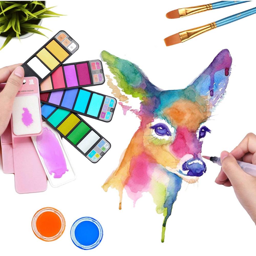 Overlegen vandfarve solid maling pigment sæt bærbar 18/25/33/42 farve tegning maleri kunst med blomstrende pensel pen  a6151