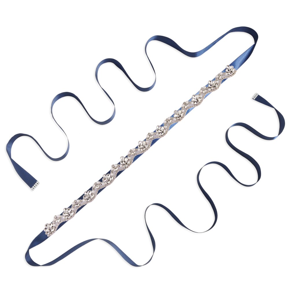 Perle brudekjole bælte juvel brude bælte rhinsten bryllup sash diamant brude tilbehør plus size rhinsten bælte scs 421: Marine blå