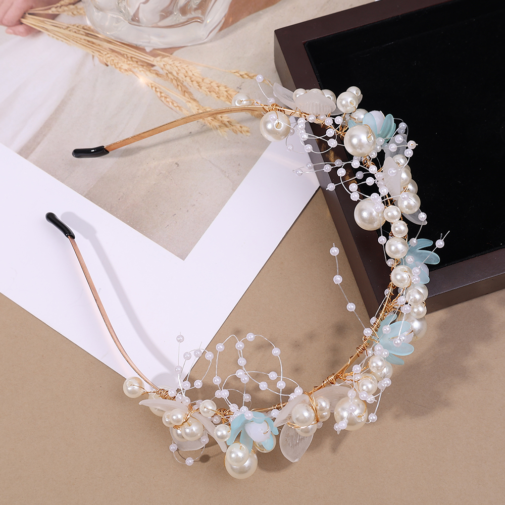 White Flowers Headband Bridal Wedding Hair Accessories Girls Dress Garland Princess Crown Hairband Hair Jewelry: SKY BLUE