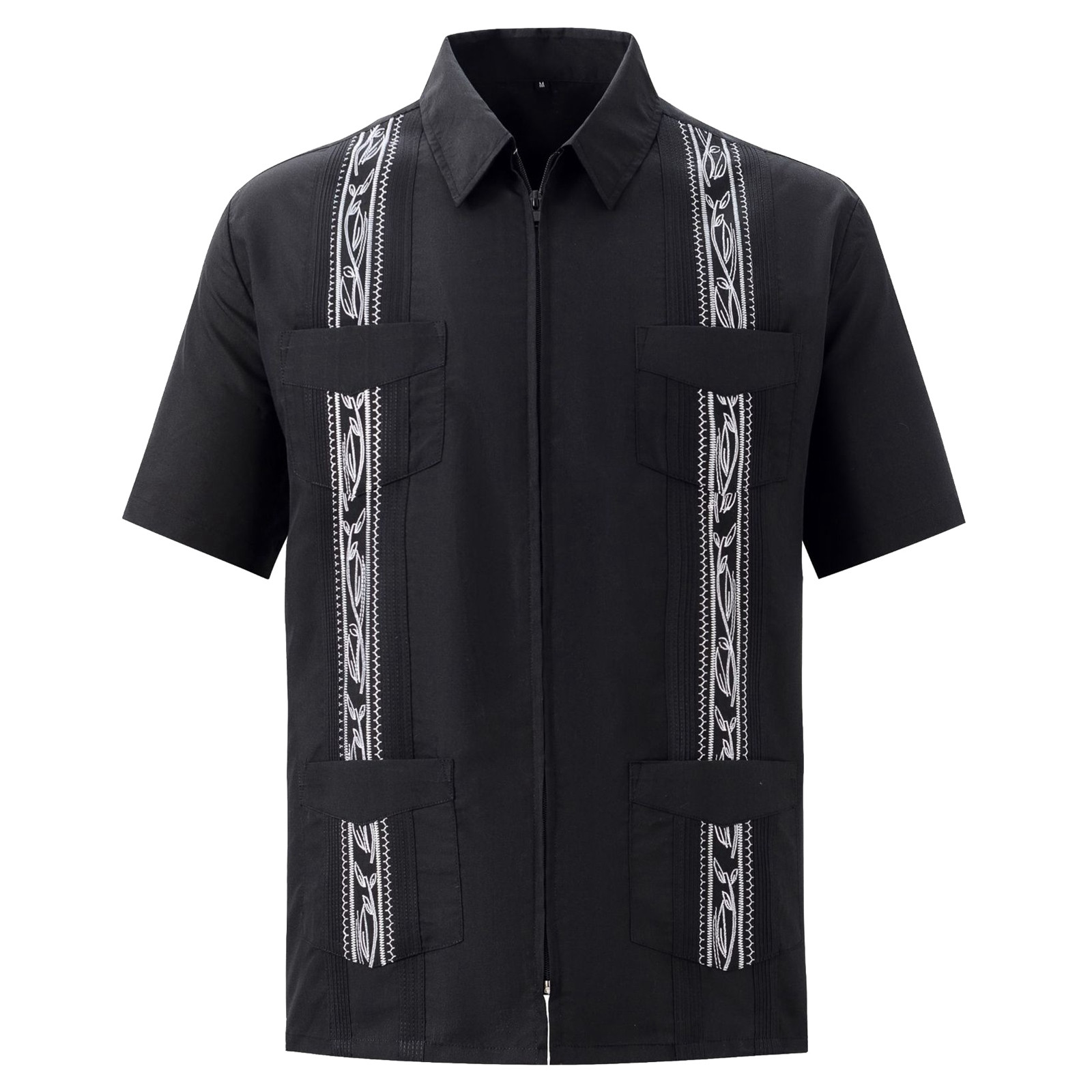 Chemises Guayabera pour hommes, vêtements à fermeture éclair, chemises traditionnelles brodées à quatre poches, chemises cubaines mexicaines