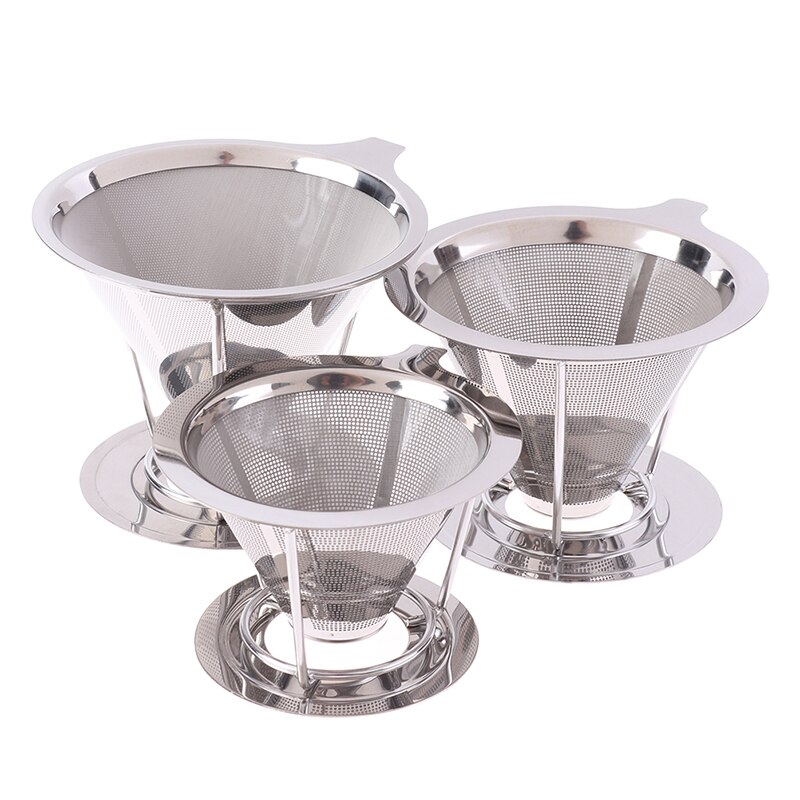 Double Layer Drip Coffee Filter Stainless Steel Reusable Cone Funnel Strainer Coffe Filter Holder