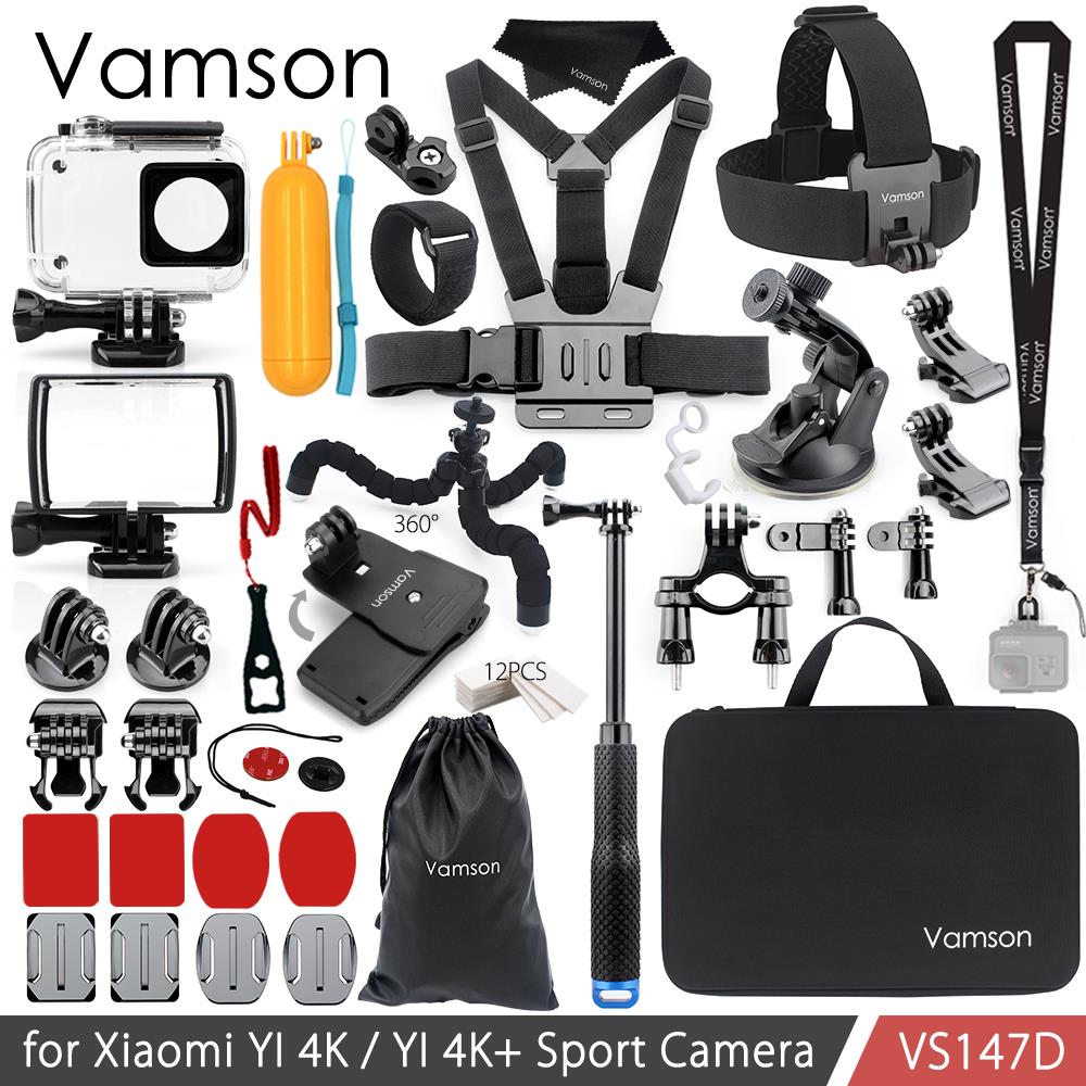 Kit de accesorios Vamson para Xiao YI 4 K, conjunto de trípode monopié con correa para trucos en la cabeza, adaptador de montaje para YI 4K + para cámara YI Lite VS147: VS147D