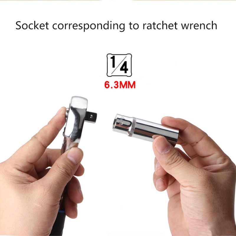 2pcs/set 1/4 Socket Set Adapter Long Sockets 7mm 8mm 10mm 13mm Deep Socket Tool Heads Torque Spanner Ratchet Socket Wrench