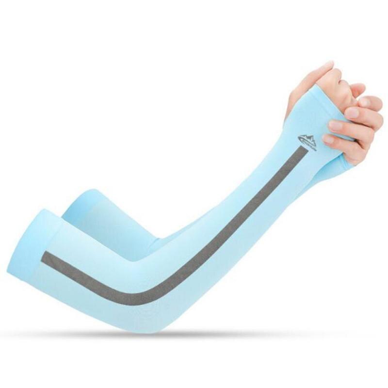 1 par sport arm ærmer, der kører uv solbeskyttelse, skridsikker is silke ærme til mænd kvinder handsker udendørs ridning hurtigt tør absorbere: Blå