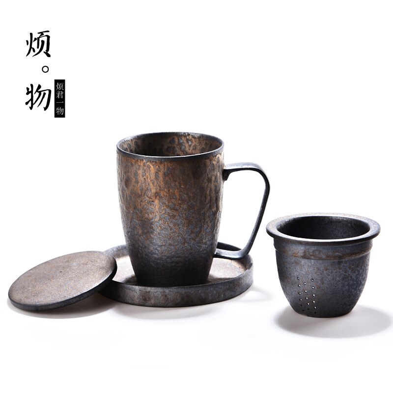 Håndlaget ovn keramisk kopp med dekselfilter tekopp krus kontor: B