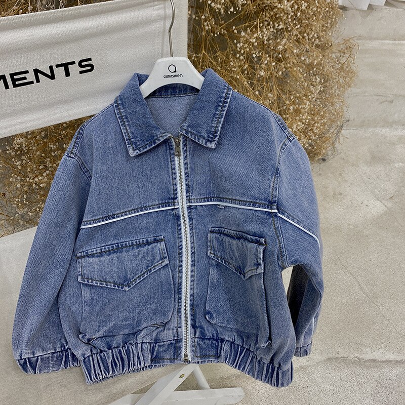 Zipper Jean Jacket Spring Autumn Coat Outerwear Top Children Clothes Kids Costume Teenage School Boy Clothing