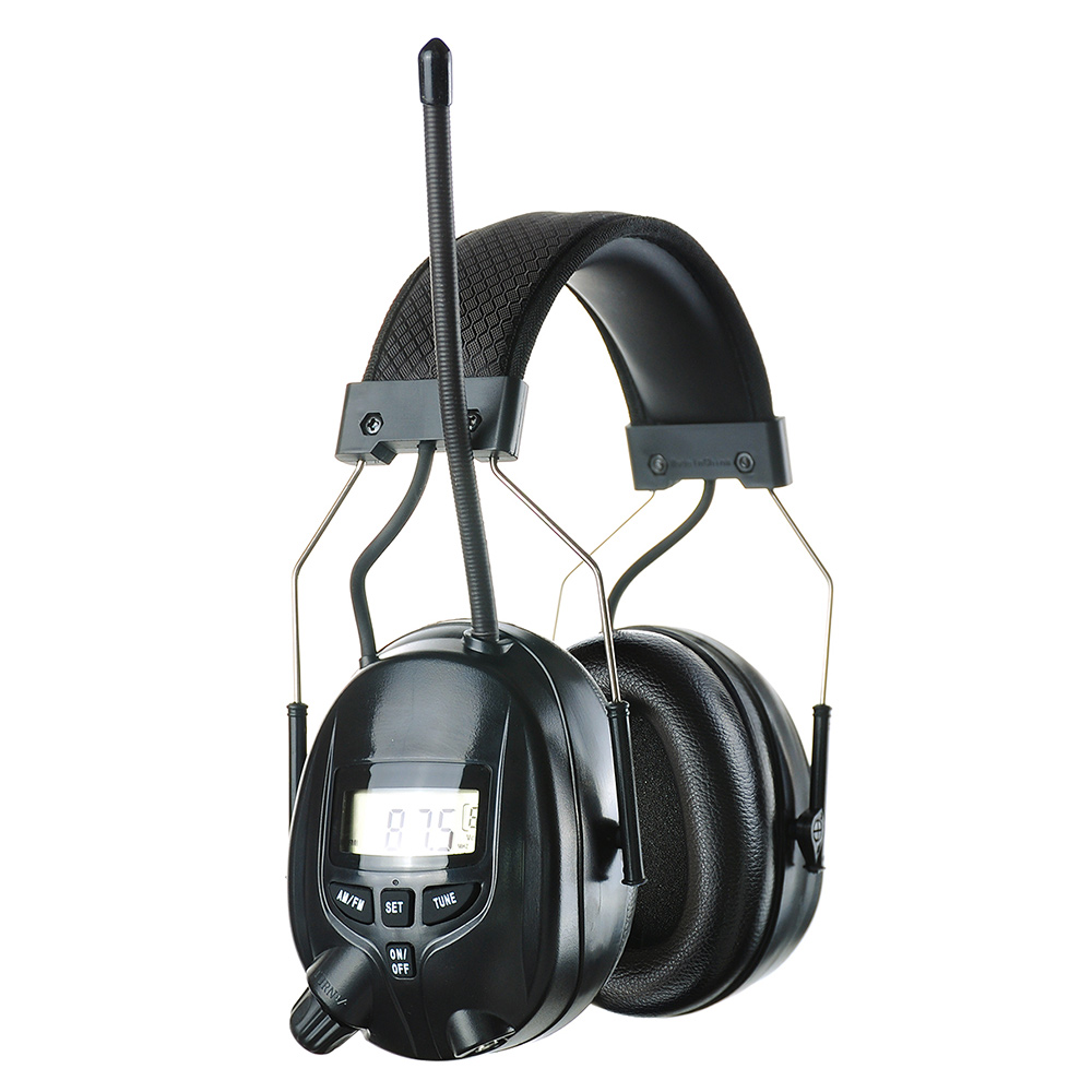 PROTEAR AM/FM Radio Headphones with Digital Display NRR 25dB Hearing Protection Noise Reduction Safety Earmuffs for Mowing: black