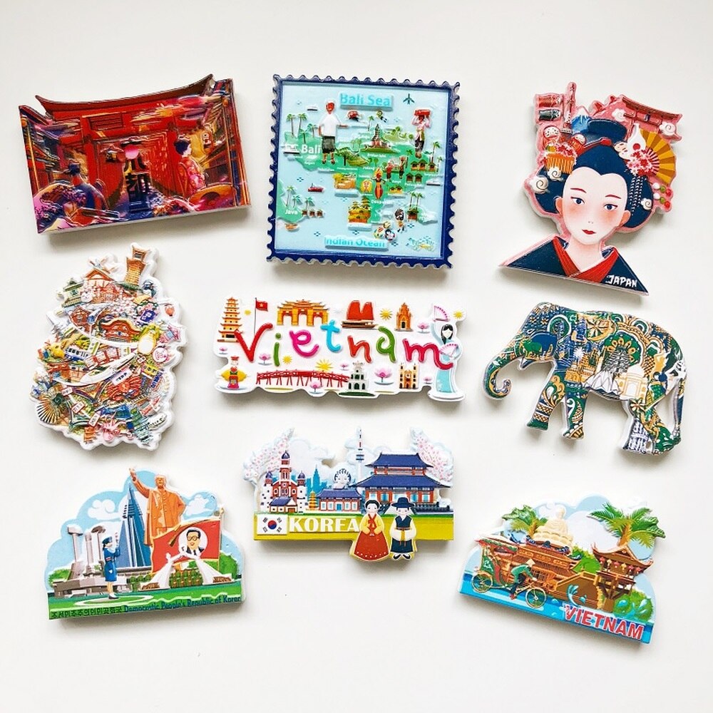 BABELEMI Vietnam India Japan Korea North Korea Fridge Magnets 3D Refrigerator Magnet Sticker Travel Souvenir Kitchen Decoration